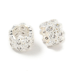 Серебро Реечное покрытие латунь микро паве прозрачный кубический цирконий европейские бусины, бусины с большим отверстием, долговечный, без свинца и без кадмия, колонка, серебряные, 7.5x6 мм, отверстие : 5 мм