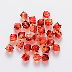 FireBrick Two Tone Transparent Spray Painted Acrylic Beads, Polygon, FireBrick, 7.5x8x8mm, Hole: 1.8mm, about 1690pcs/500g