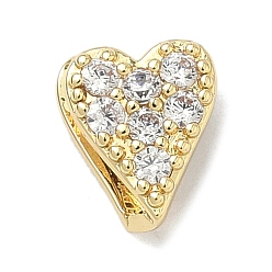 Настоящее золото 18K Латунные микропаве из прозрачного кубического циркония, сердце, без кадмия и без свинца, долговечный, стойки покрытие, реальный 18 k позолоченный, 8.5x7x4 мм, отверстие : 1.5x7 мм