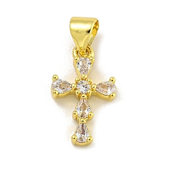 Настоящее золото 18K Стойка металлическая латунная микропрофилированная кубическая циркония подвески, долговечный, без свинца и без кадмия, крестик, реальный 18 k позолоченный, 15.5x9x2.5 мм, отверстие : 4x3 мм