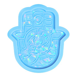 Light Sky Blue Hamsa Hand Cup Mat Food Grade Statue Silicone Molds, Resin Casting Coaster Molds, for UV Resin, Epoxy Resin Craft Making, Light Sky Blue, 123x110mm