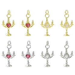 Платиновый & Золотой 8 шт 4 стили латунные подвески из микропаве с фианитом, подсвечник, с целью перехода в кольце, долговечный, без кадмия и без свинца, стойки покрытие, платиной и золотом, 21x13x5.5 мм, отверстие : 3 мм, 2 шт / стиль
