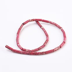 Light Coral Natural Imperial Jasper Beads Strands, Dyed, Column, Cerise, 13~14x4~4.5mm, Hole: 1mm, about 31pcs/strand, 15.7 inch.