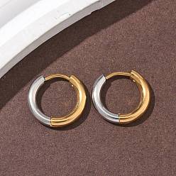 Ring 304 двухцветные серьги-кольца из нержавеющей стали, ионное покрытие (ip), реальный 18 k позолоченный и цвет нержавеющей стали, кольцо, 15x2.5 мм