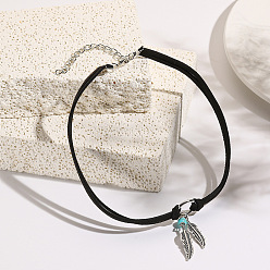 Черный Ожерелья-чокеры с подвесками из сплава в стиле бохо и синтетической бирюзы, античное серебро, чёрные, 14.17 дюйм (36 см)