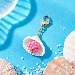 Ярко-Розовый Подвески из натуральных ракушек, со стеклянными бисером и 304 застежками-клешнями из нержавеющей стали, раковина, ярко-розовый, 42 мм