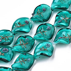 Светлый Морско-зеленый Бусины ручной работы бусины золотого песка, твист, светло-зеленый, 20~21x15~16x8~10 мм, отверстие : 1~1.4 мм