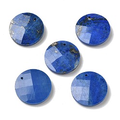 Lapis Lazuli Natural Lapis Lazuli Pendants, Flat Round Charms, Faceted, 25x6mm, Hole: 1.5mm