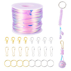 Сливовый Наборы для изготовления ювелирных изделий своими руками, включая плоский лазерный шнур из ПВХ, железные разъемные брелоки и застежки для ключей, Карабин-лобстер из цинкового сплава, 304 выводы из брелка из нержавеющей стали, слива