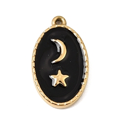 Black 303 Stainless Steel Enamel Pendants, Oval with Moon Star Charms, Ion Plating(IP), Golden, Black, 22.5x13x2.5mm, Hole: 1.2mm