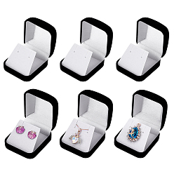 Черный Шкатулки для хранения подвесок и украшений с бархатным покрытием, белый внутри, квадратный, чёрные, 5.25x5.85x3.55 см