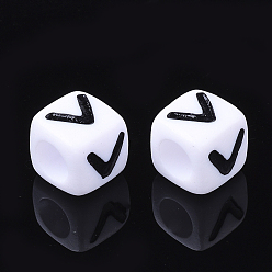 Letter V Letter Acrylic Beads, Cube, White, Letter V, Size: about 7mm wide, 7mm long, 7mm high, hole: 3.5mm, about 2000pcs/500g