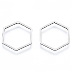 Нержавеющая Сталь Цвет Не тускнеет 201 соединительные кольца из нержавеющей стали, шестиугольник, цвет нержавеющей стали, 16x18x1 мм, внутренний диаметр: 14x16 мм