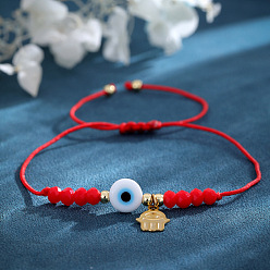 Красный Стекла из бисера браслеты шарма, плетеные браслеты из вощеного шнура для мужчин и женщин, сглаз и рука хамса, красные, внутренний диаметр: 11 дюйм (28 см)