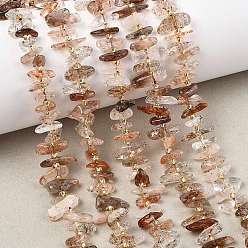 Rutilated Кварц Нити бусин из рутилированного кварца из натурального черного золота, чип, с бисером, 6~22x3~8x1~8 мм, отверстие : 1 мм, около 66~78 шт / нитка, 15.55'' (39.5 см)