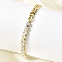 Прозрачный Латунные браслеты с квадратными звеньями из микрофибры с кубическим цирконием, цепочка панцирного плетения ювелирные изделия для женщин, без кадмия и без свинца, долговечный, стойки покрытие, реальный 18 k позолоченный, прозрачные, 6-5/8 дюйм (16.7 см)