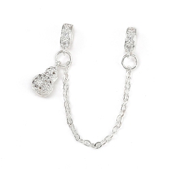 Другие Латунные паве прозрачные кубические цирконии европейские защитные цепи с подвесками, долговечный, стойки покрытие, серебро , Горлянка, 80 мм, отверстие : 5x3 мм, тыква: 12x6.5x5 мм