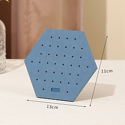 Стально-синий Бархатные стойки для сережек, дисплей ювелирных изделий стойки, с деревом, шестиугольник, стальной синий, 13x11 см