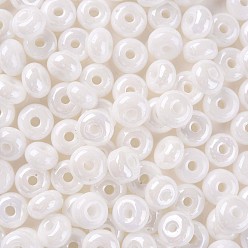 Blanco Colores opacos brillo cuentas redondas de vidrio, agujero redondo, blanco, 3~5x9~10 mm, agujero: 2.5 mm, sobre 660 unidades / libra