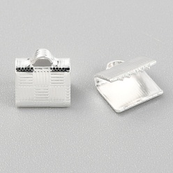 Серебро 304 концы обжимные ленты нержавеющие, серебряные, 7x7x4.5 мм, отверстие : 2x1 мм