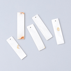 Белый Подвески из пресноводных оболочек, прямоугольные, белые, 35.5~39x10~10.5x2 мм, отверстие : 1.5 мм