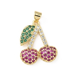 Вишня Латунные микро проложить кубического циркония подвески, фрукты, без свинца и без кадмия, долговечный, стойки покрытие, реальный 18 k позолоченный, вишня, 21.5x18x3 мм, отверстие : 5x3 мм