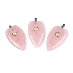 Cuarzo Rosa Natural aumentó colgante cuarzo, encantos del corazón, con engastes de acero inoxidable a presión que engastan circonitas cúbicas transparentes, acero color oro y acero, 304 mm, agujero: 41~42x23x9~10 mm