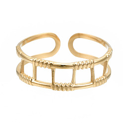 Golden 304 Stainless Steel Rectangle Wrap Open Cuff Ring, Chunky Hollow Ring for Women, Golden, US Size 6 3/4(17.1mm)