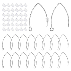 Нержавеющая Сталь Цвет 50 шт. 304 крючки для серег из нержавеющей стали, с горизонтальной петлей, 80 гайки ушные пластиковые, цвет нержавеющей стали, 31x20x0.8 мм, отверстие : 2.3 мм, 21 датчик, штифты : 0.7 мм