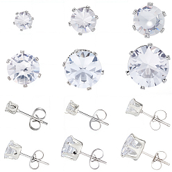 Прозрачный 1 серьги-гвоздики из нержавеющей стали в минималистичном стиле с цирконием, прозрачные, 6 пар / набор