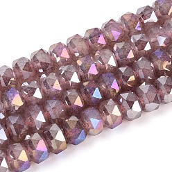 Розово-Коричневый Гальванизированные стеклянные бусины, имитирующие нефрит, с защитой от потускнения., рондель, градиент цвета, граненые, розово-коричневый, 5.5~6x4~4.5 мм, отверстие : 0.8~1.2 мм, около 84~93 шт / нитка, 13.78~14.96'' (35~38 см)