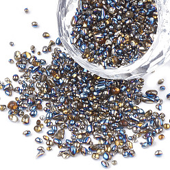 Bleu Dodger Plaqué perles de rocaille de verre, pour nail art accessoires de décoration, pas de trous / non percés, puce, Dodger bleu, 1.5~5x1.5~2x1.5~2 mm, sur 450 g / sac