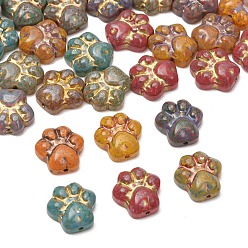 Couleur Mélangete Perles lampwork, perles au chalumeau, faits à la main, empreinte de patte, métal doré enlaça, couleur mixte, 13.5x13.5x5mm, Trou: 0.8mm