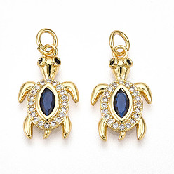 Настоящее золото 18K Латунные микро проложить кубического циркония подвески, без кадмия и без свинца, прелести черепахи, с целью перехода в кольце, реальный 18 k позолоченный, 19.5x12x3 мм, отверстие : 3.5 мм