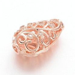 Rose Gold Brass Micro Pave Cubic Zirconia Beads, teardrop, Rose Gold, 16x10x7mm, Hole: 1.5mm