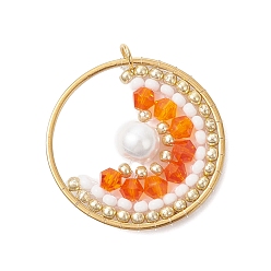 Оранжевый Подвески из стеклянных бусин, с 304 вывод из нержавеющей стали, стекло жемчуг бусинка, круглые, оранжевые, 25x6 мм, отверстие : 2.6 мм