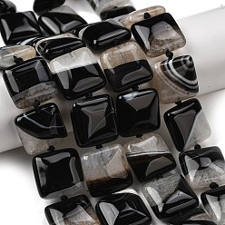 Черный Природный агат бисер нитей, окрашенная и подогревом, квадратный, чёрные, 17.5~18x18~18.5x7.5~8.5 мм, отверстие : 1.2 мм, около 20 шт / нитка, 15.55''~15.75" (39.5~40 см)