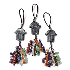 Лабрадорита Хамса рука/рука Мириам подвеска из натурального лабрадорита украшения, нейлоновый шнур и подвесные украшения с кисточками из драгоценных камней, 155~160 мм