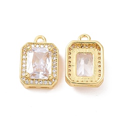 Прозрачный Восьмиугольные прямоугольные подвески из латуни с микропаве из кубического циркония, без кадмия, без никеля и без свинца, реальный 18 k позолоченный, прозрачные, 14x9.5x5 мм, отверстие : 1.5 мм