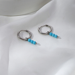 Серебро Круглые серьги-кольца с кисточками из нержавеющей стали, серебряные, 14.08x4x14.3 мм