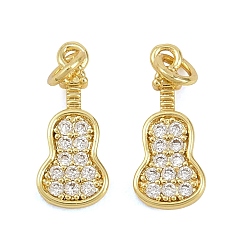 Настоящее золото 18K Латунные микропаве прозрачные подвески с фианитом, гитарные прелести, реальный 18 k позолоченный, 14x6x1.5 мм, отверстие : 2.5 мм