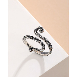 Античное Серебро 925 открытые кольца-манжеты из стерлингового серебра для женщин, осьминог, античное серебро, внутренний диаметр: 16~19 мм