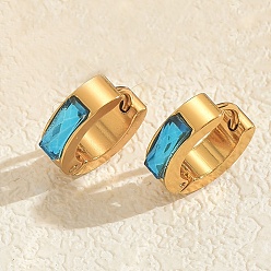 Синий Оттенок Прямоугольные серьги-кольца из нержавеющей стали, золотые, со стразами, синий оттенок, 4 мм
