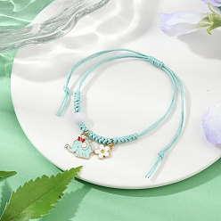 Средний Бирюзовый Браслеты с подвесками из сплава цветов и слонов с эмалью, Браслеты из плетеных бусин из вощеного хлопкового шнура для женщин, с акриловым шарик, золотые, средне бирюзовый, внутренний диаметр: 3/4~3-7/8 дюйм (2~9.7 см)