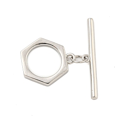 Платина Латуни Переключить застежками, без кадмия, без никеля и без свинца, шестиугольник, платина, Кольцо: 14x13x1.8 mm, отверстие : 1.4 мм, бар: 22x3.5x1.5 mm, отверстие : 1 мм