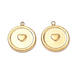 Chapado en Oro Real 18K 304 encantos de acero inoxidable, revestimiento de iones (ip), Corazón con dijes redondos y planos, Pulido, real 18 k chapado en oro, 18x15x2 mm, agujero: 1.5 mm