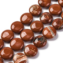 Красный Камень Натуральные красные яшмы бусы пряди, плоско-круглые, 16x6.5~7 мм, отверстие : 1.2 мм, около 25 шт / нитка, 14.96~15.35 дюйм (38~39 см)