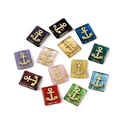 (52) Непрозрачная лаванда Прямоугольник со стеклянными бусинами в форме якоря, золотой металл обвитыми, разноцветные, 15x12x4 мм, отверстие : 1 мм