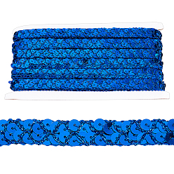Синий 13м полиэстер пайетки эластичные бусины, блестки бисер, Аксессуары для орнаментов, 2 рядов рулет с пайеткой, плоско-круглые, синие, 14~15 мм