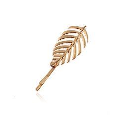 Light Gold Alloy Hair Bobby Pins, Leaf, Light Gold, 66x20mm